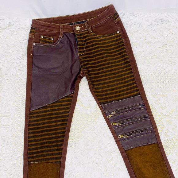 Steampunk Straight Leg Jeans Women's Low Rise Striped Pants Size 26 Unique - Picture 1 of 10